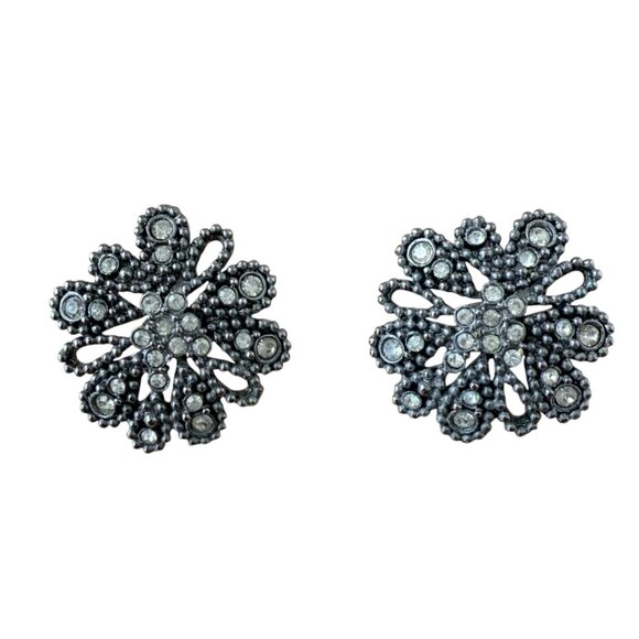 Chicos Silver-Tone Flower Crystal Stud Earrings - Picture 1 of 3